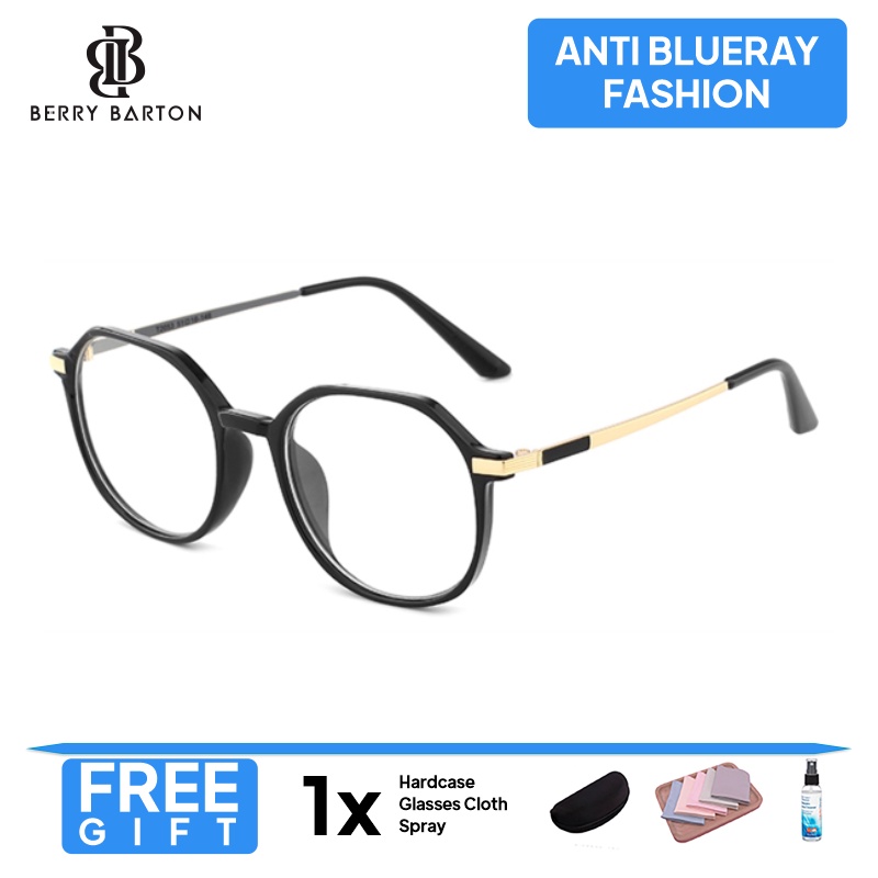Kacamata Berrybarton Segi Enam Frame Terbaru Lensa Minus Anti Blueray Photocromic Anti Radiasi T2053