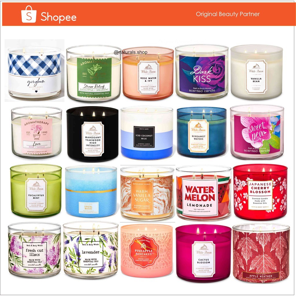 BBW Bath and Body Works THREE 3 WICK SCENTED CANDLE Lilin