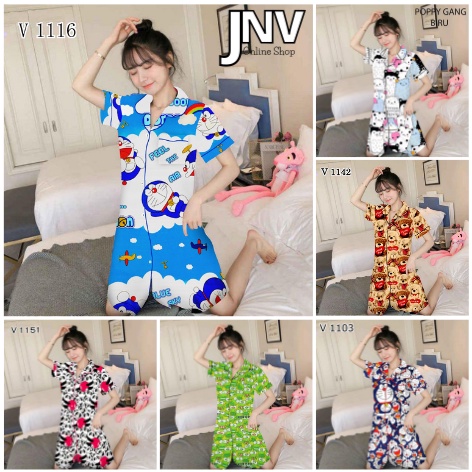 JNV Piyama Daster Wanita Motif Karakter Kartun 01 - Baju Tidur Daster - Bahan Katun