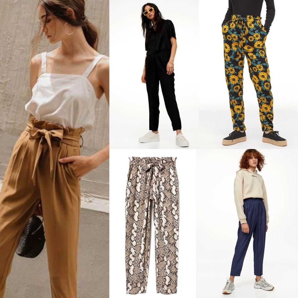 HM Tiewaist Paperbag Pants - Celana Panjang Casual Wanita - Celana Bahan Highwaist - Trouser Wanita