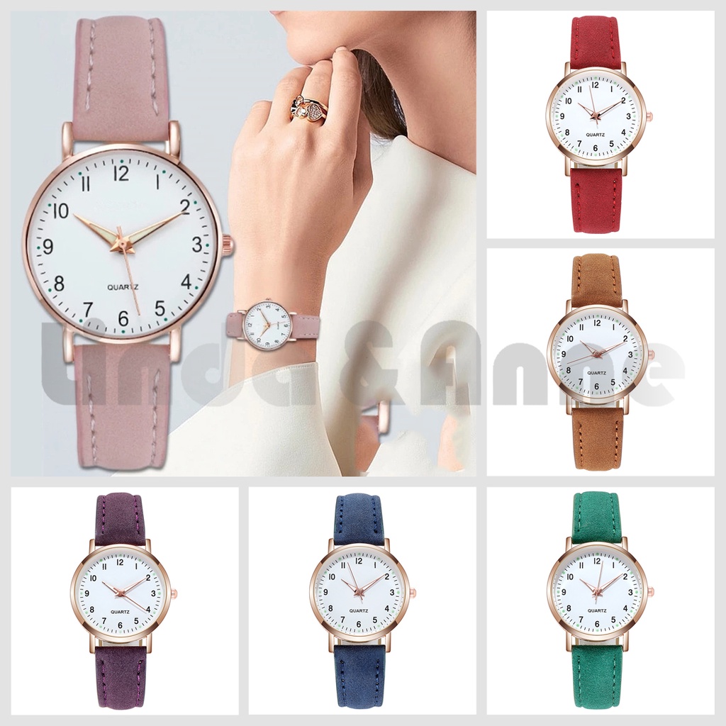 B1 Jam Tangan Wanita Strap Pu Leather Casual Polos / Jam Tangan Wanita Quartz Analog Import