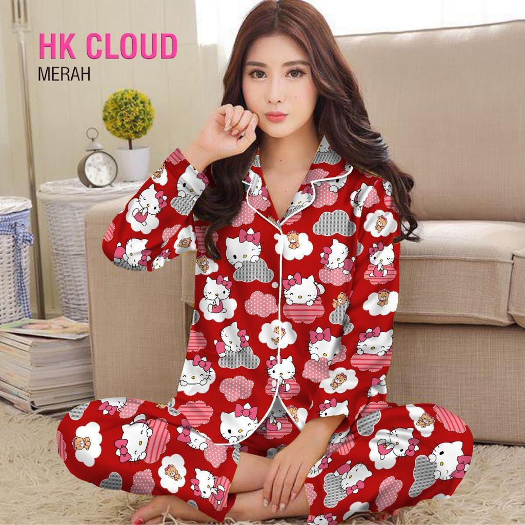 PLUTO Stelan Baju Tidur Wanita Dewasa/Piyama PP/Pajamas/HK Cloud/Hello Kitty Awan/Katun Jepang