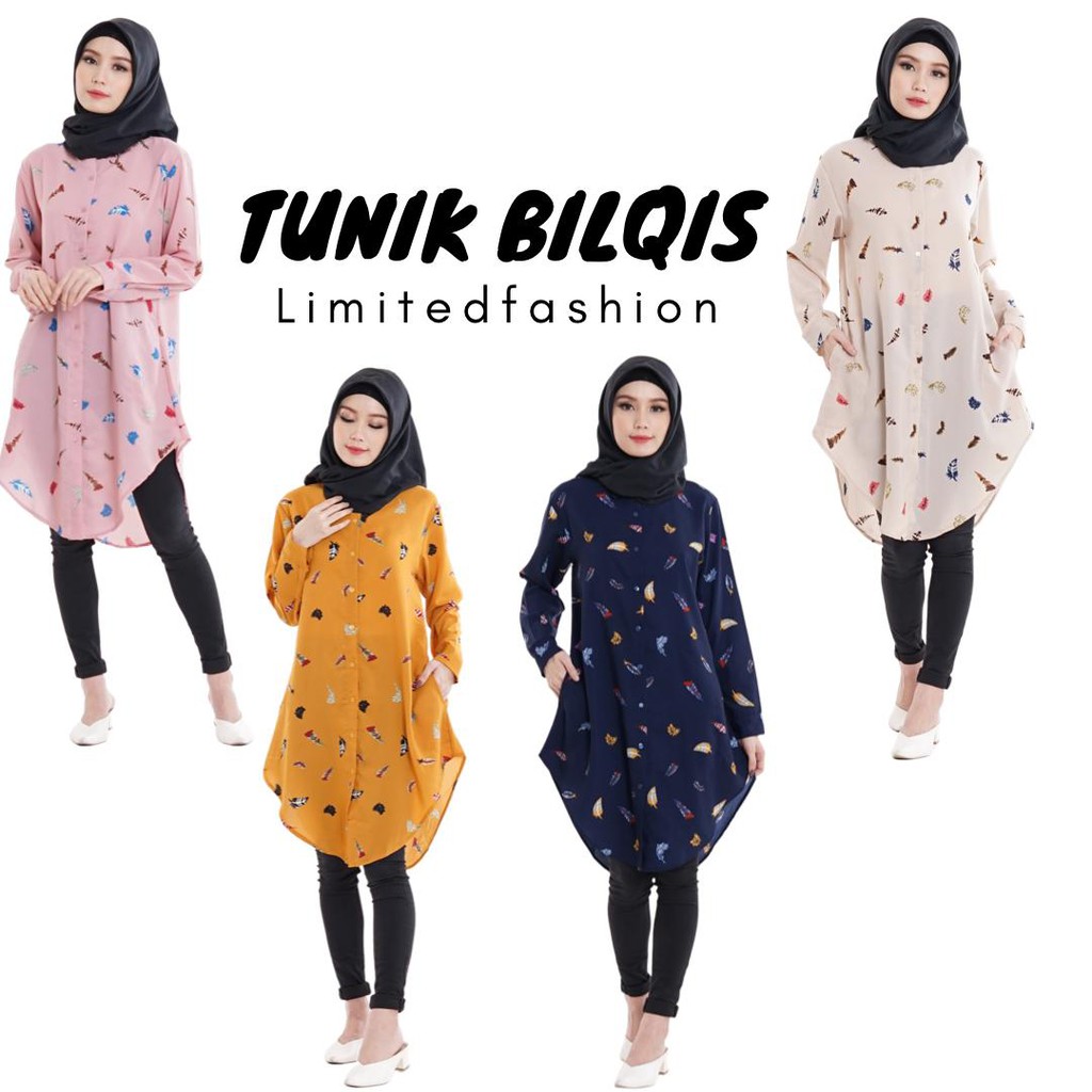 Baju Tunik Wanita Remaja Muslim Dewasa Modern Bilqis Motif Kekinian Wolfis Premium Terbaru