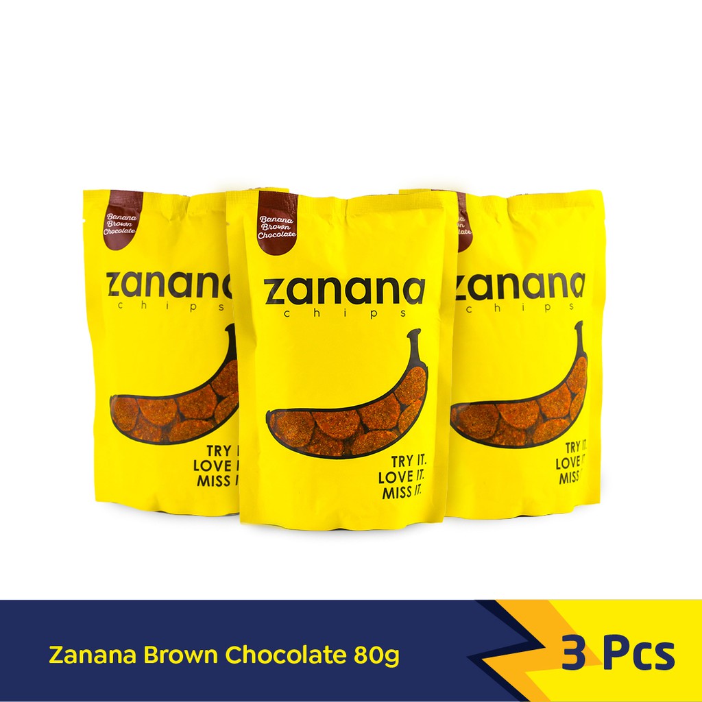 Zanana Chips Paket Keripik Pisang Brown Chocolate 3 pcs 80g - Bumbu Tebal dan Renyah