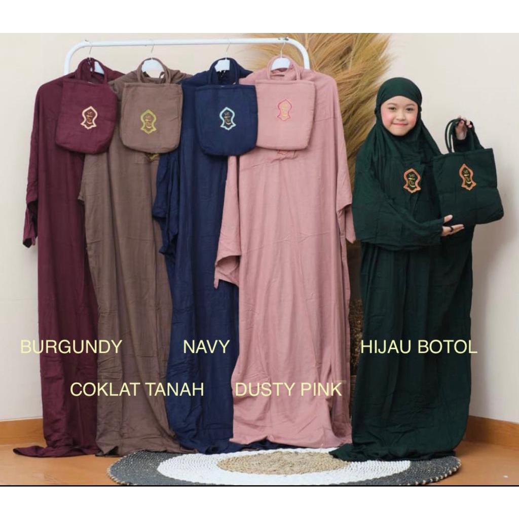 Mukena Anak Remaja Usia 10-14 tahun Bordir Terompah Mukenah Terusan Bali Polos Hadramaut Rayon 03