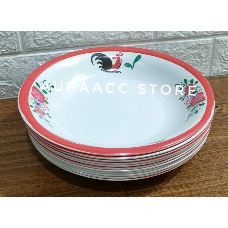 PROMO! 1 lusin 12 pcs piring melamin motif ayam terbaru/ ukuran 9inc / diameter 23cm/ termurah!!!