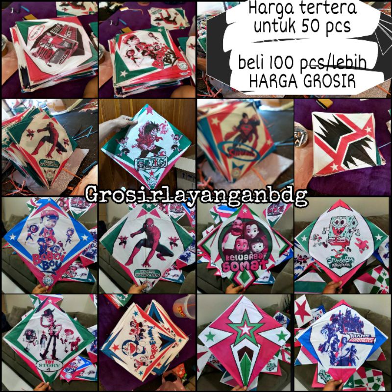 LAYANGAN SABLON 58 kualitas jabrug kertas mambo uk 48 × 58 ARKU KERAS (harga tertera untuk 50 pcs)