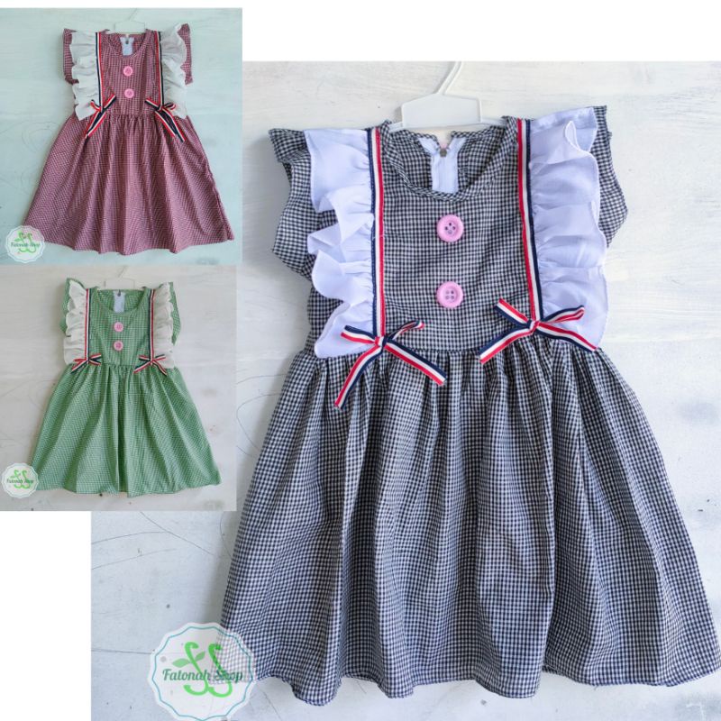 Dress anak 1 2 2,5 tahun gaun anak cewek ruffle rempel perempuan baju lucu ( dress RUFFLE kotak)