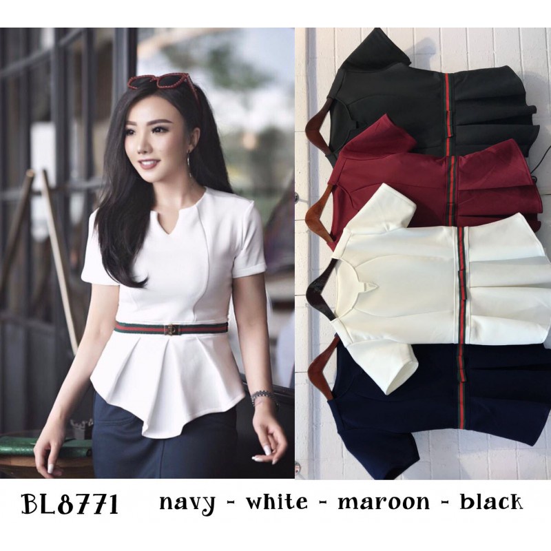 Baju atasan blouse polos pergi kerja kantor kuliah casual top fashion cewek wanita murah -8771