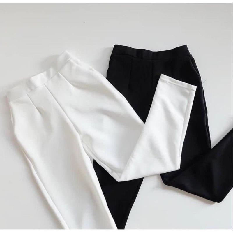 Celana Pensil /  Basic Scuba Pants PREMIUM Melar Stretch / Celana Kerja - Putih Hitam