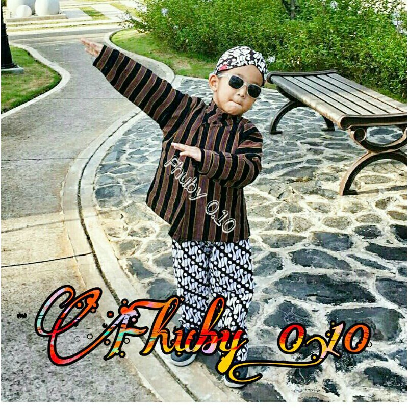 Setelan Baju Surjan Lurik Anak / Baju+Celana Batik Putih+Blangkon / Kostum Adat Anak Jawa