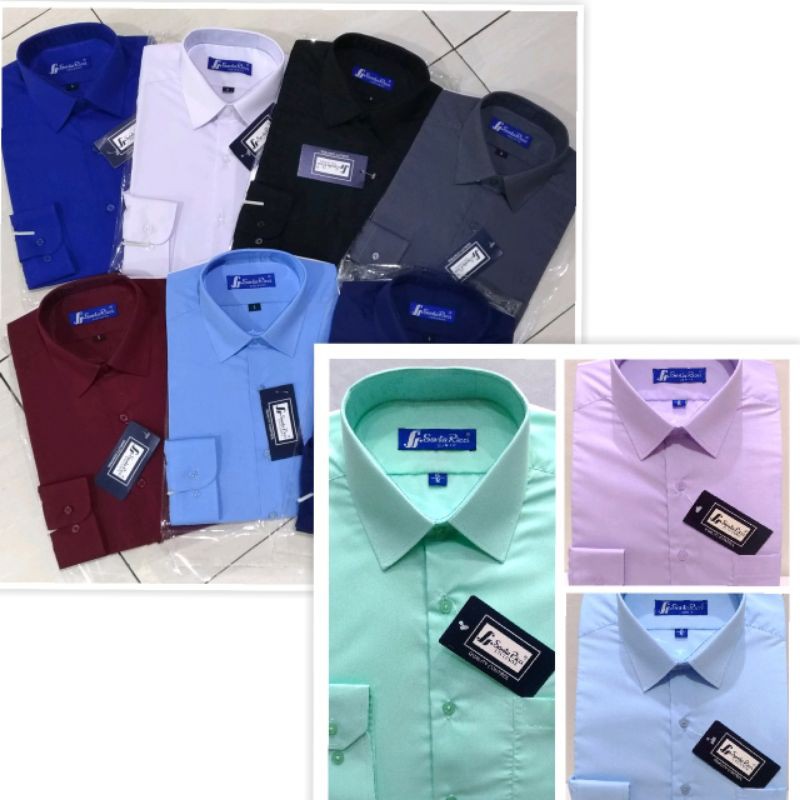 Kemeja Pria Slim Fit SANTA RICCI Polos Panjang Putih Hitam Navy Maroon Abu Biru Muda Tosca Coklat