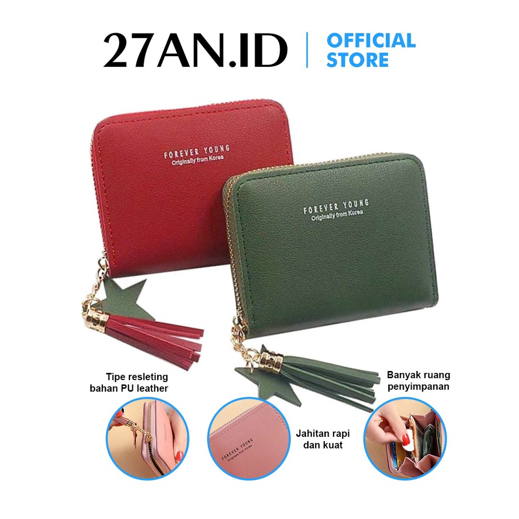 ( 27AN.ID ) DOMPET KARTU WANITA D03 DOVE DOMPET KOIN MINI DOMPET FASHION SHORT ZIPPER CARD DENGAN GANTUNGAN RUMBAI C6