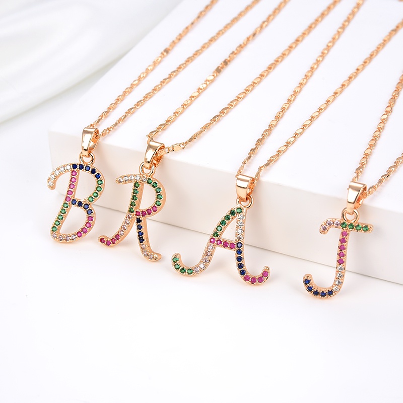 Kalung Titaniun Huruf Wanita Permata Perhiasan Lapis titanium Emas Kalung Alfabet 18k 104n