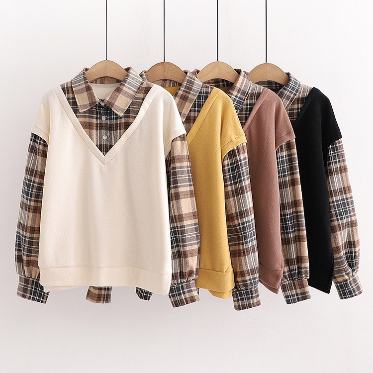 COD - Wafel Top Blouse Flanel Premium Combi Babyterri Fashion Atasan Semi Sweater Remaja Wanita Korean Style Muslim