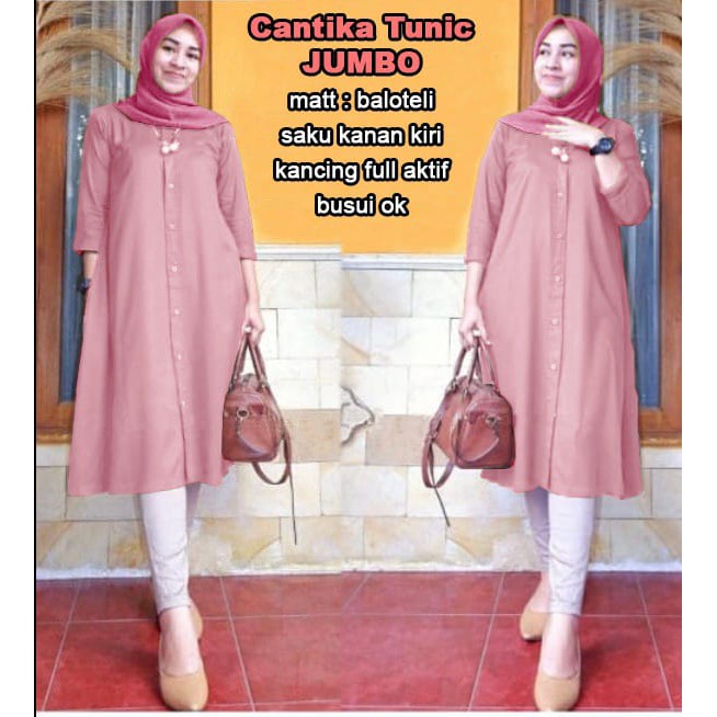 BM TUNIK CANTIKA JUMBO, XL, XXL , 3XL / BAJU MUSLIM WANITA JUMBO/ TUNIK JUMBO TERBARU