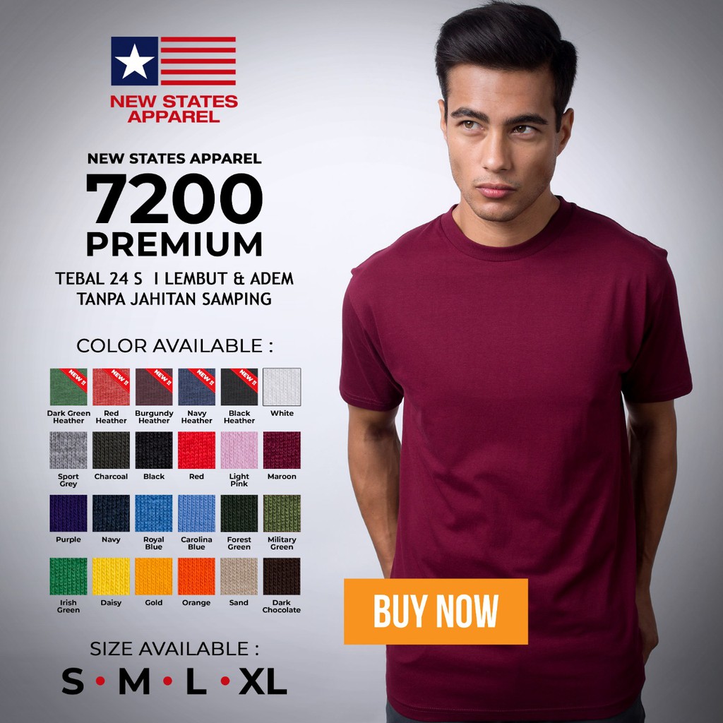 KAOS POLOS  NSA ( New States Apparel ) Premium Cotton 7200 S M L XL 2XL 3XL MURAH ORIGINAL IMPORT