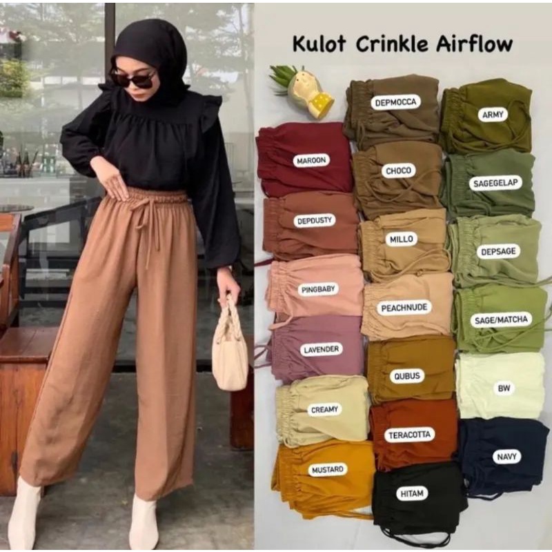 YC- CELANA KULOT CRINKLE SERUT WANITA Bawahan Wanita Celana Kulot Wanita Anti Kusut Model Terbaru Kekinian