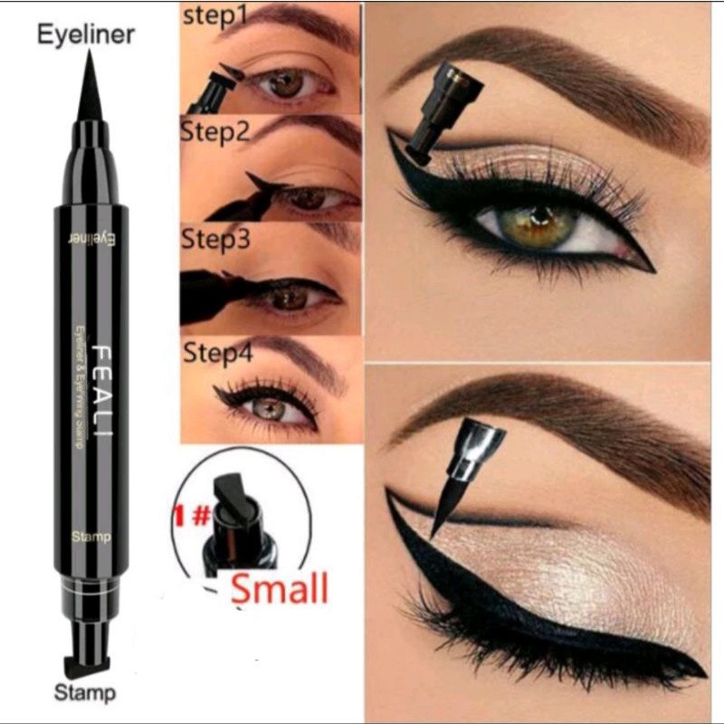 FEALI LIQUID EYELINER 2 IN 1 STAMP BLACK WATERPROOF CETAKAN EYE LINER