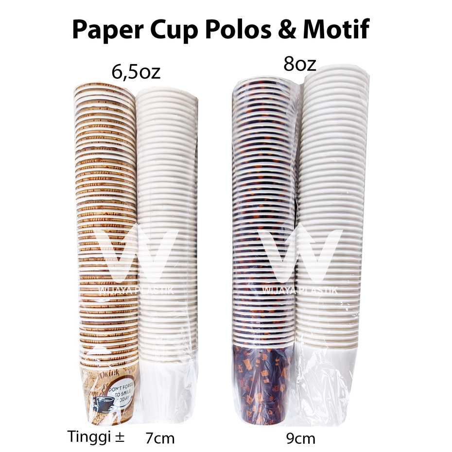 Paper Cup 6,5 & 8 oz | 50pcs gelas kopi kertas teh minum tahan panas papper murah motif polos (200 , 240 ml)