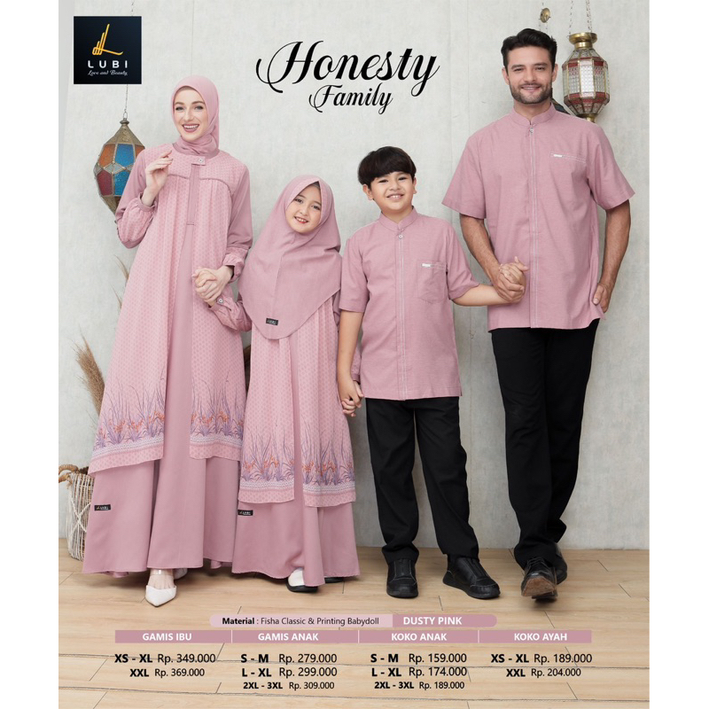 Sarimbit Keluarga 2023 Lubi Honesty Family DUSTY PINK Baju Couple Keluarga Terbaru Seragam Modern Mewah Premium