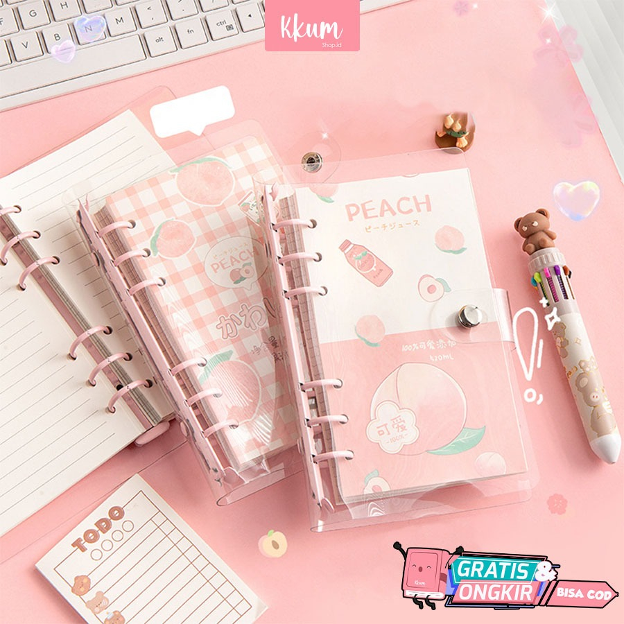 Binder note A6 cute peach / Buku catatan 100 lembar/ Notebook journal lucu daily planner