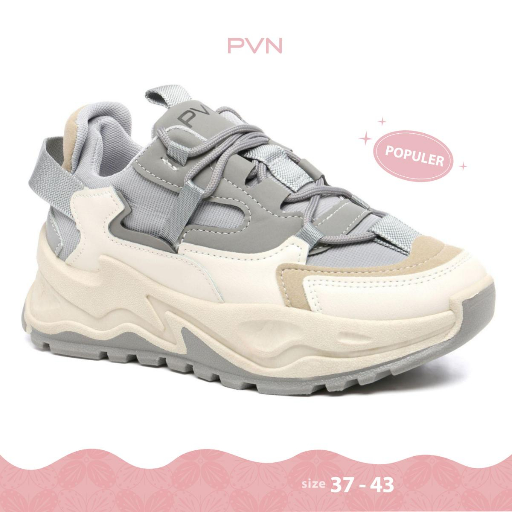 PVN Jungkook Sepatu Sneakers Wanita Sport Shoes Grey Krem 129