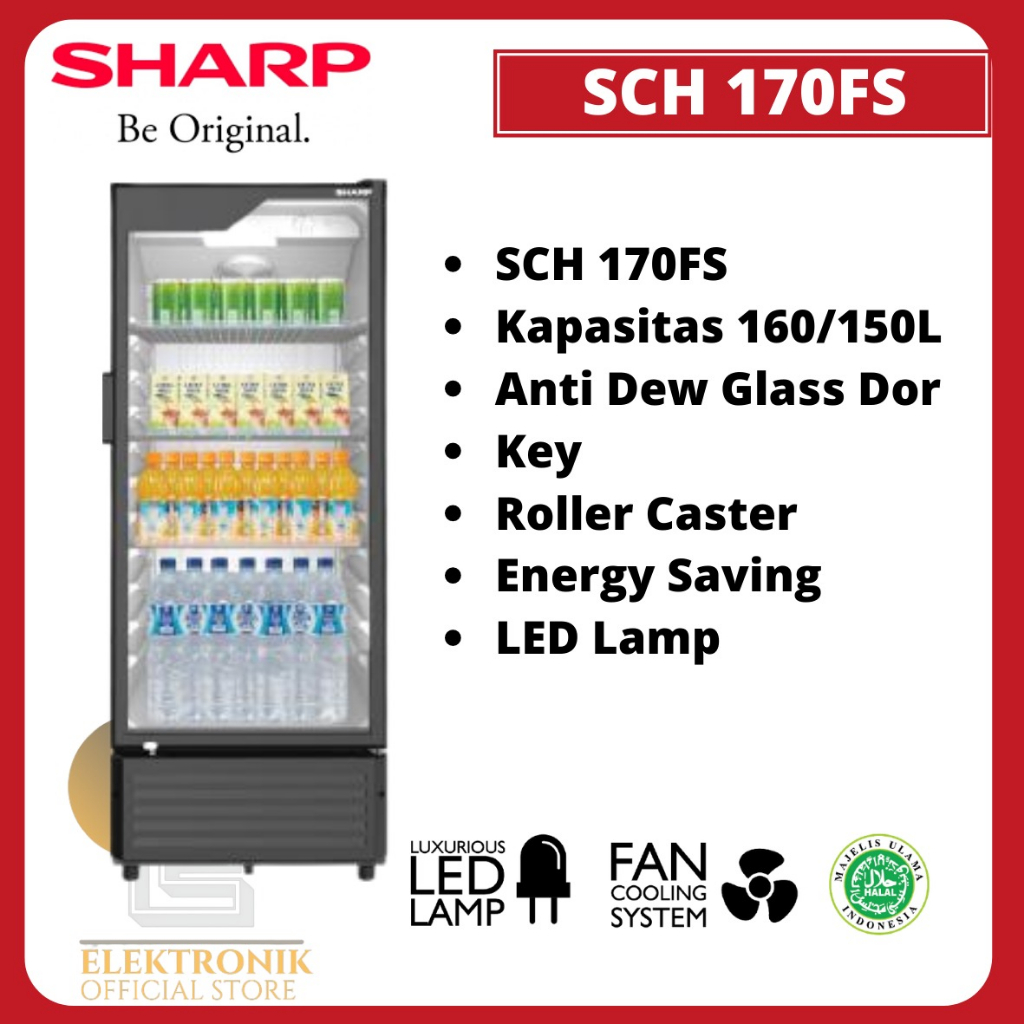 SHOWCASE SHARP SCH 170FS PENDINGIN MINUMAN CHILLER SCH 170FS/SCH-170FS/SCH170FS/LEMARI PENDINGIN MINUMAN KULKAS DISPLAY