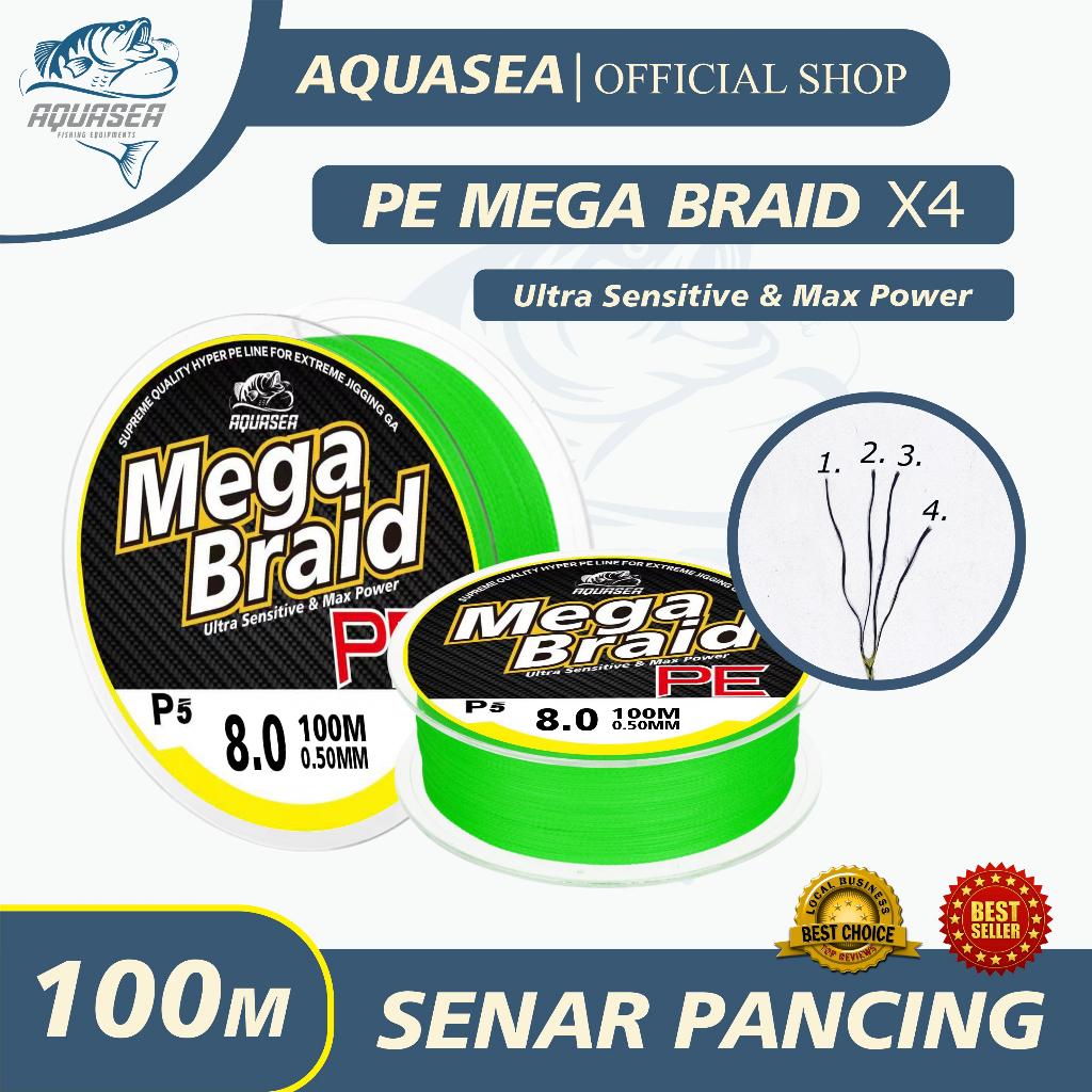AQUASEA - Senar Pancing PE Mega Braid Fishing Line Senar Pancing X4 Braided Fishing Line 100M Warna Hijau PE Fishing