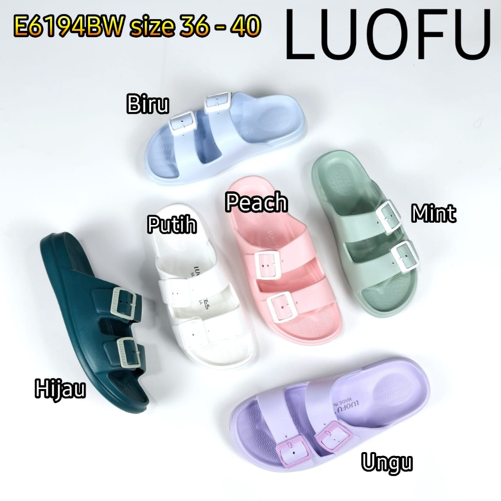 E6194BW LUOFU ORIGINAL jelly sandal karet empuk murah wanita selop import ban 2 sendal cewek