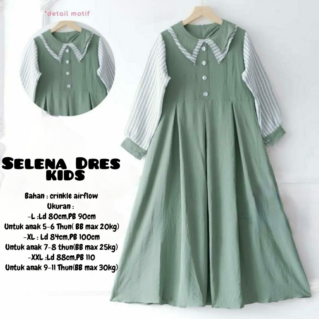 SELENA DRESS KIDS GAMIS ANAK TERBARU BAHAN CRINKLE DRES LEBARAN VIRALgamu