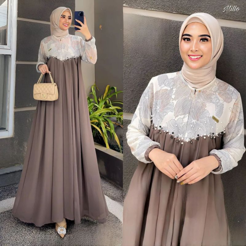 KIFARA DRESS BAHAN CRINKLE AIRFLOW MIX CERUTY BABYDOLL MOTIF BUNGA MIX MANIK MUTIARA GAMIS TERBARU ADA TALI PINGGANG