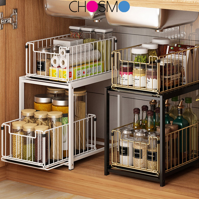 Rak Dapur Bawah Wastafel Kitchen Rack Rak Kabinet Lemari Dapur Keranjang Geser Laci Rak Tarik Rak