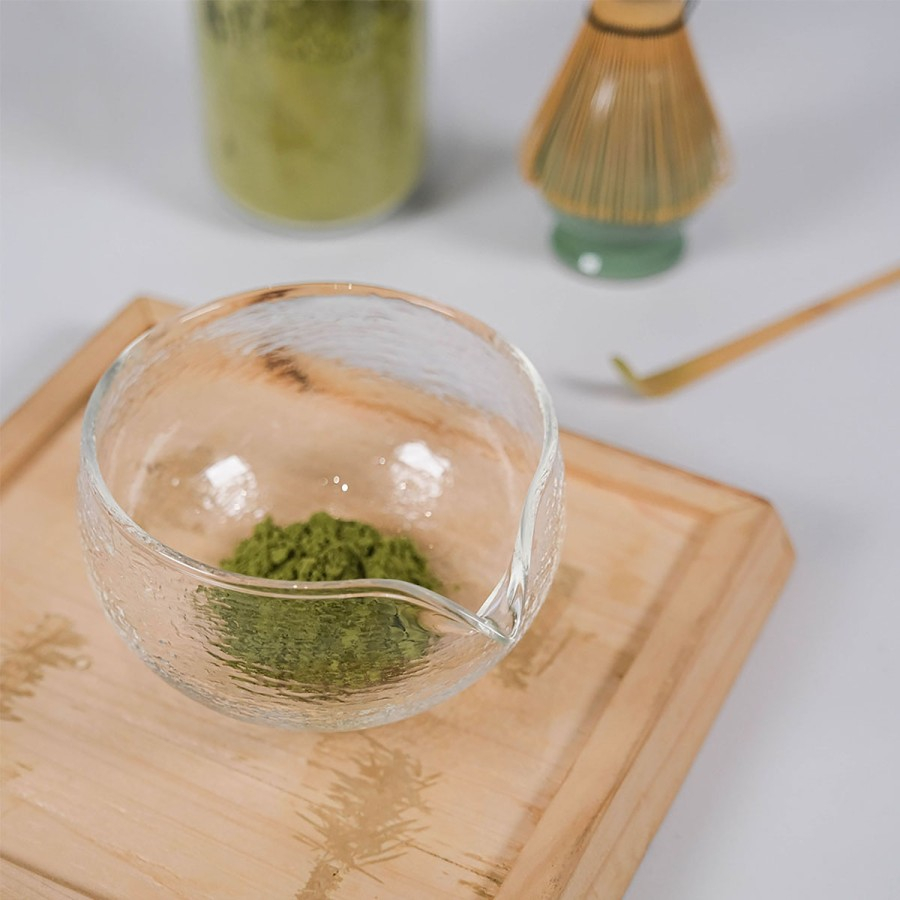 Matcha Bowl High Quality Textured Glass Chawan With Pouring Spout - Mangkok Matcha Bening
