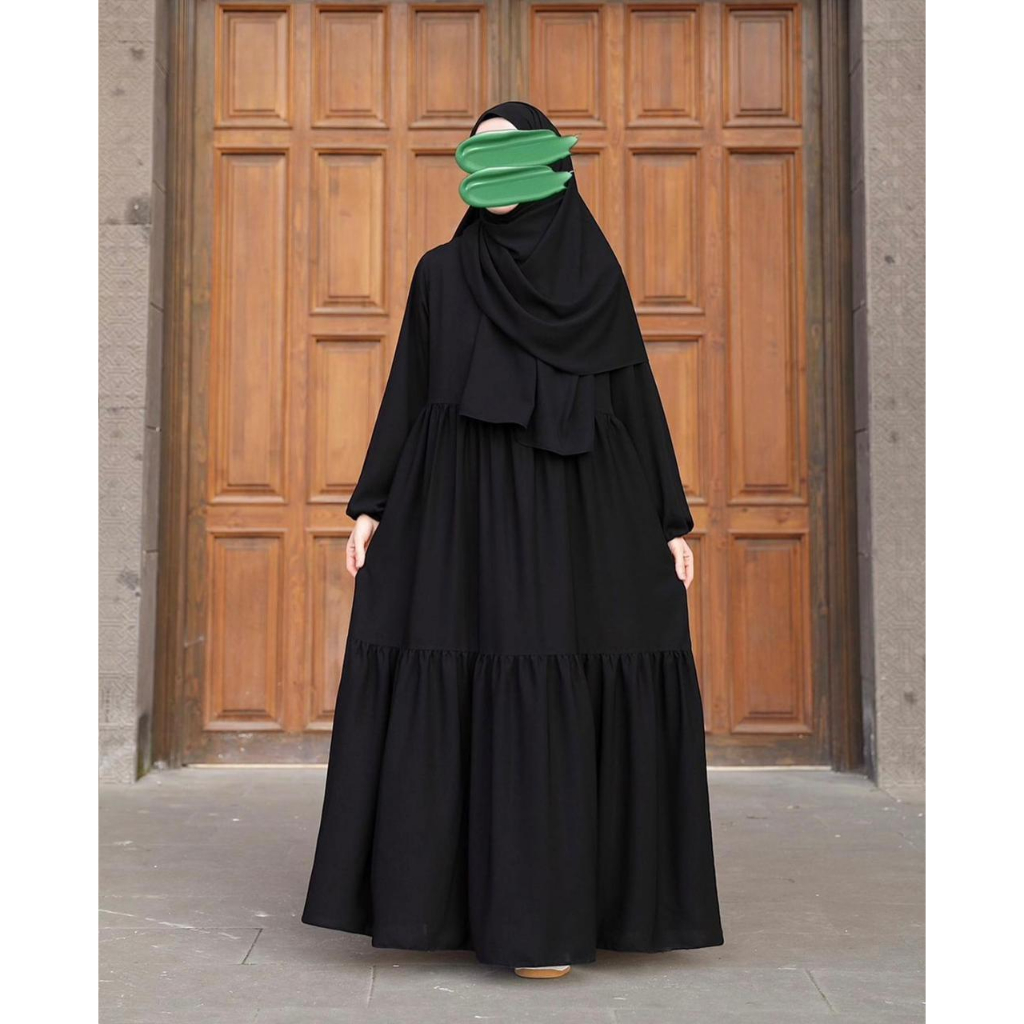 Dress muslimah SUPER PREMIUM || bahan JET BLACK SUPER FLOWY || HITAM PEKAT