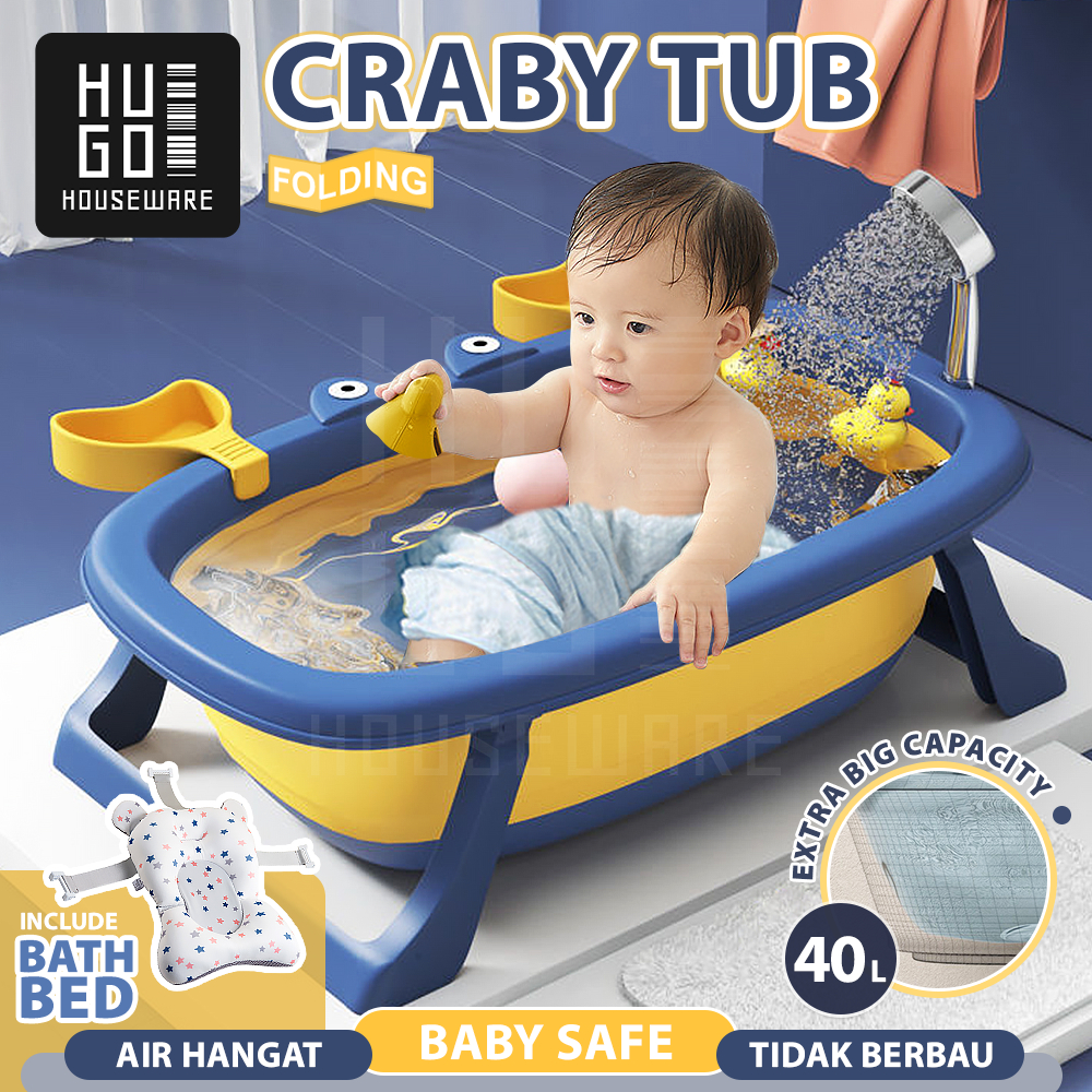 HUGO Bak Mandi Bayi Lipat / Foldable Baby Bath Tub / Tempat Mandi Bayi Portable dengan Bantal Mandi