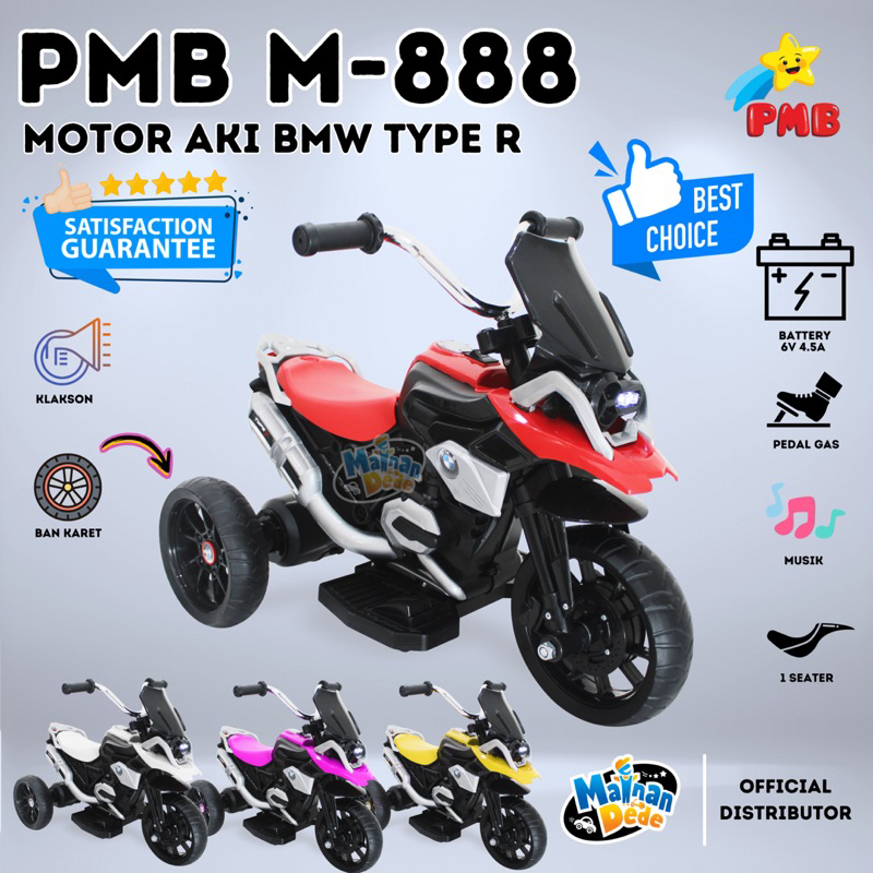 Mainan Motor Aki Anak PMB 888 BAN KARET M888 M-888 BMW TYPE R Musik Lampu MURAH