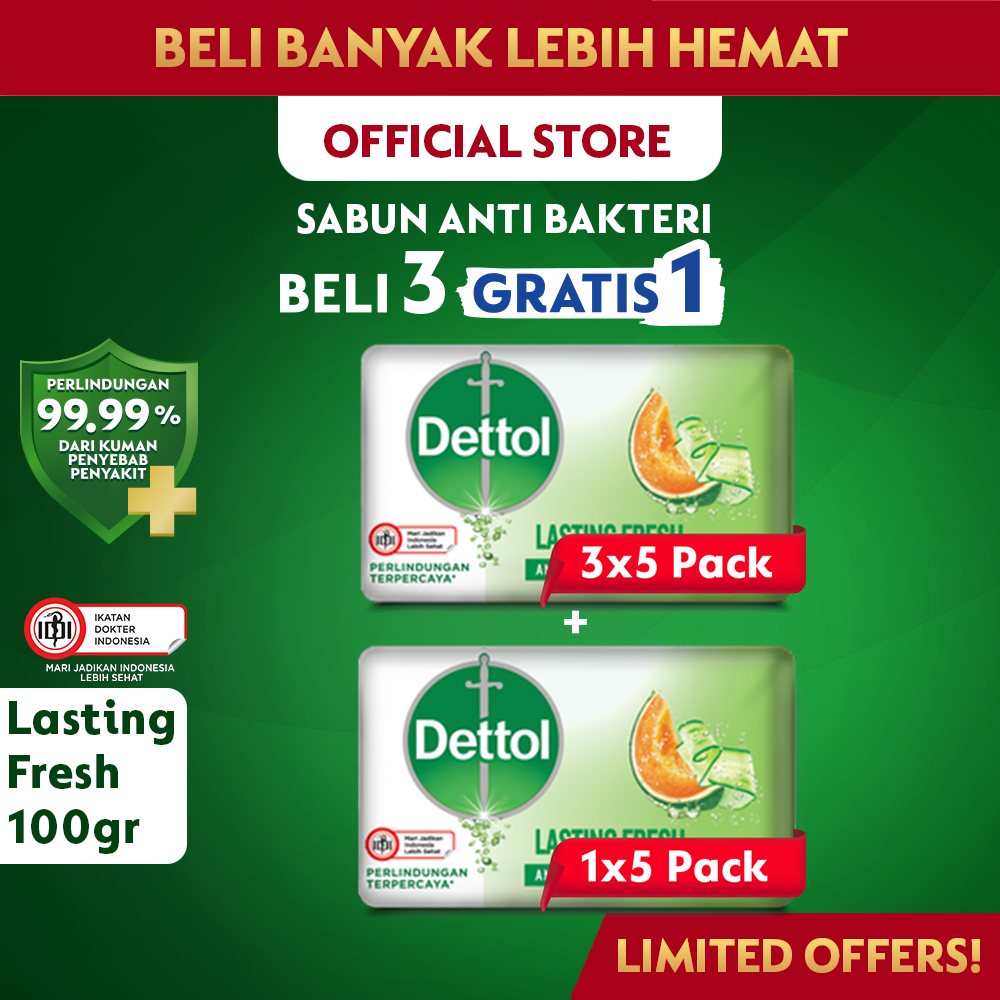 Dettol Sabun Batang Anti Bakteri Lasting Fresh 100 gr (20 Pcs) - Paket Hemat