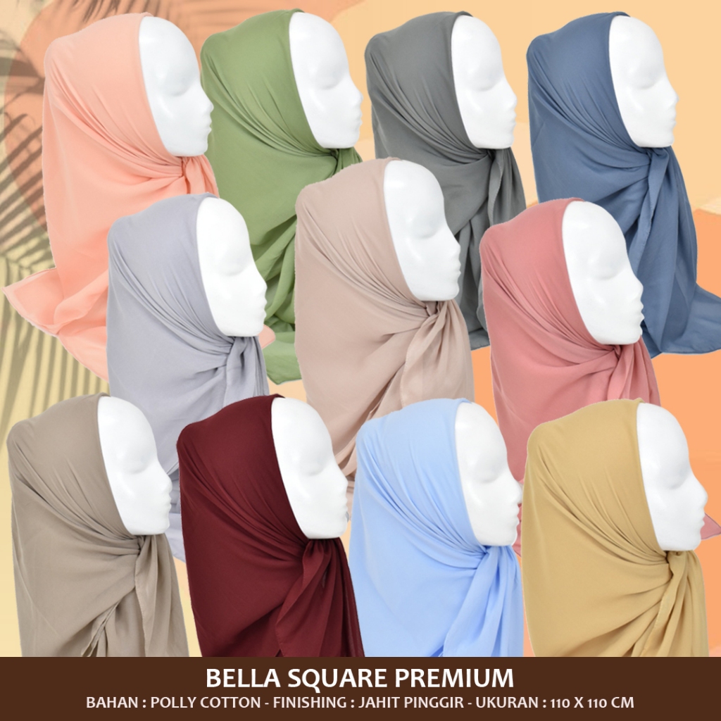 JILBAB BELLA SQUARE JAHIT PINGGIR HIJAB SEGI EMPAT PLAIN KERUDUNG SEGI EMPAT POLOS POLYCOTTON