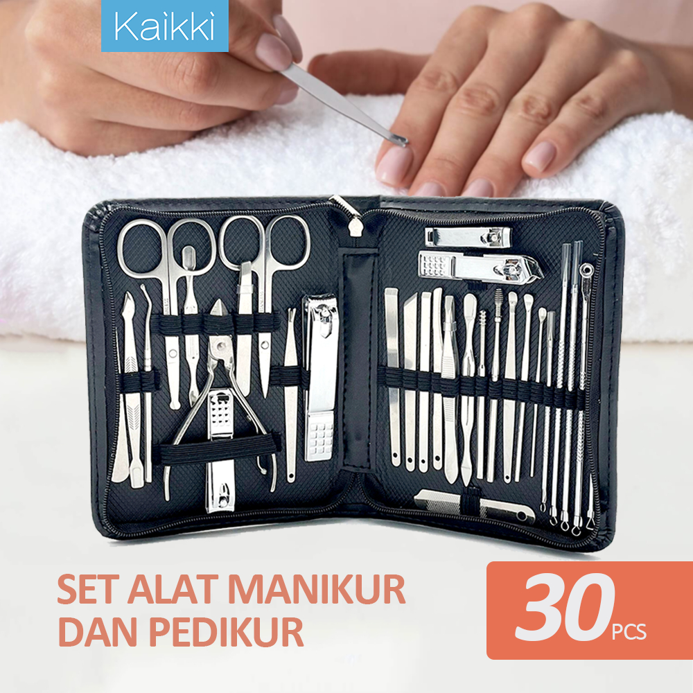 KAIKKI Set Gunting Kuku Stainless Steel 30 in 1 Set Manicure Alat Pedikur Perawatan Kuku