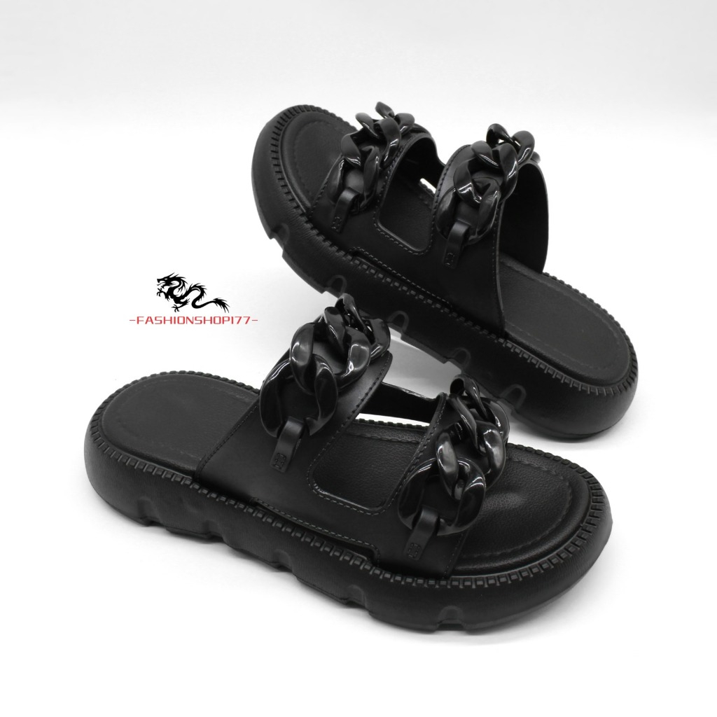 Sandal Wanita Sandal Selop Bahan Karet Empuk Kekinian Model Rantai Terbaru Size.36-41