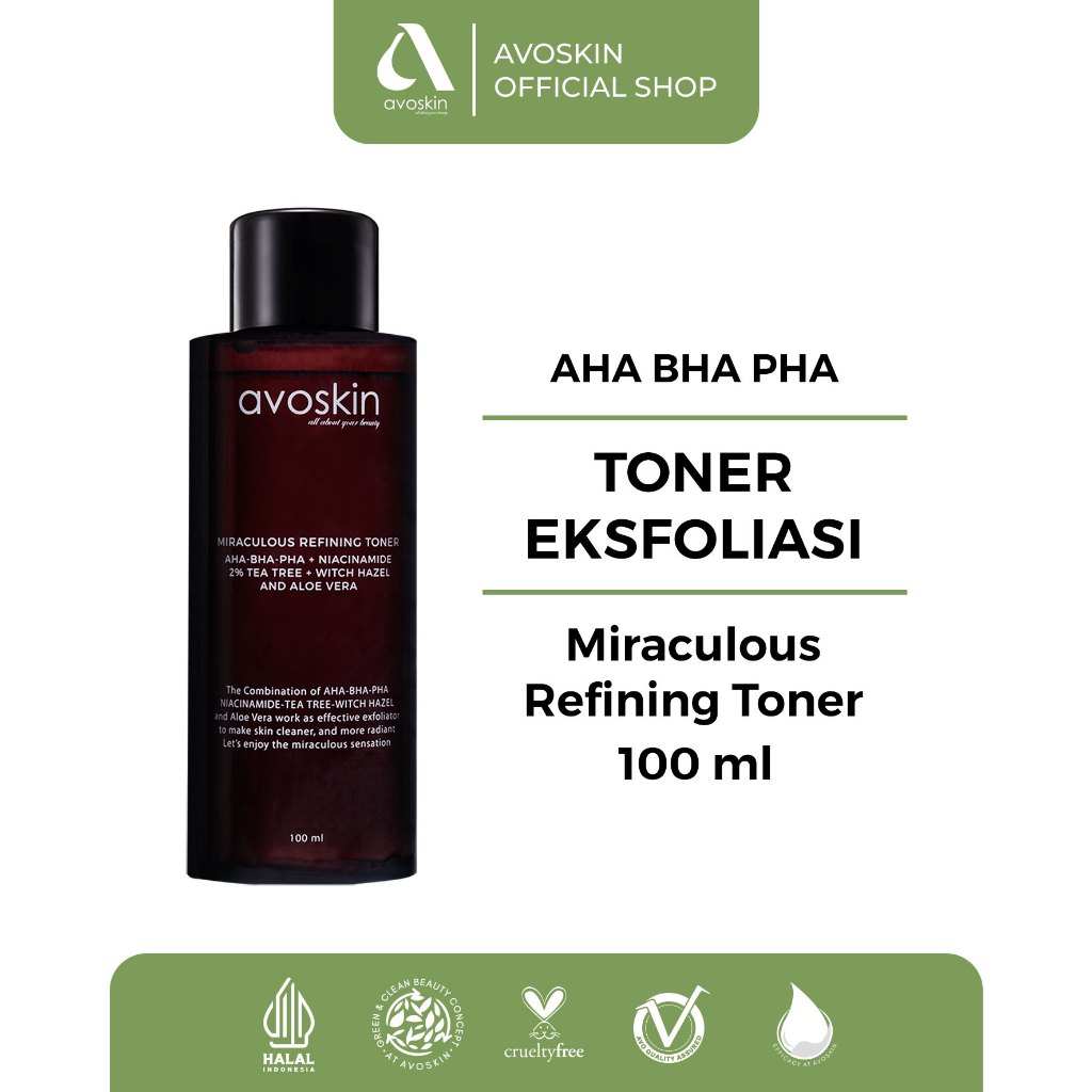 Toner Avoskin Miraculous Refining 100ml-AHA BHA PHA-Eksfoliasi Kulit