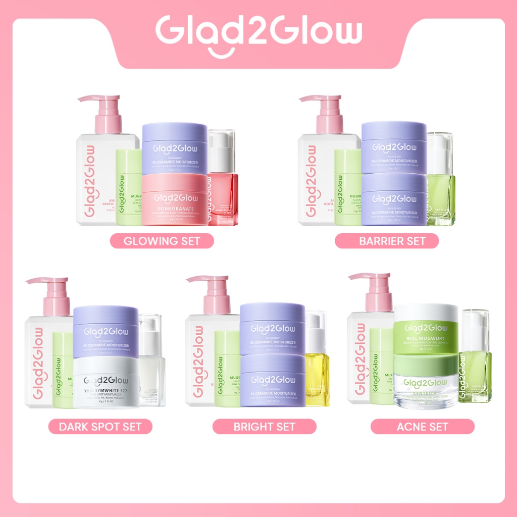 【PRE-ORDER】SPECIAL BUNDLE 5 in1 Glad2Glow 5pcs Paket Skincare Moisturizer Serum Clay Mask Face  Wash-ACNE KIT GLOWING