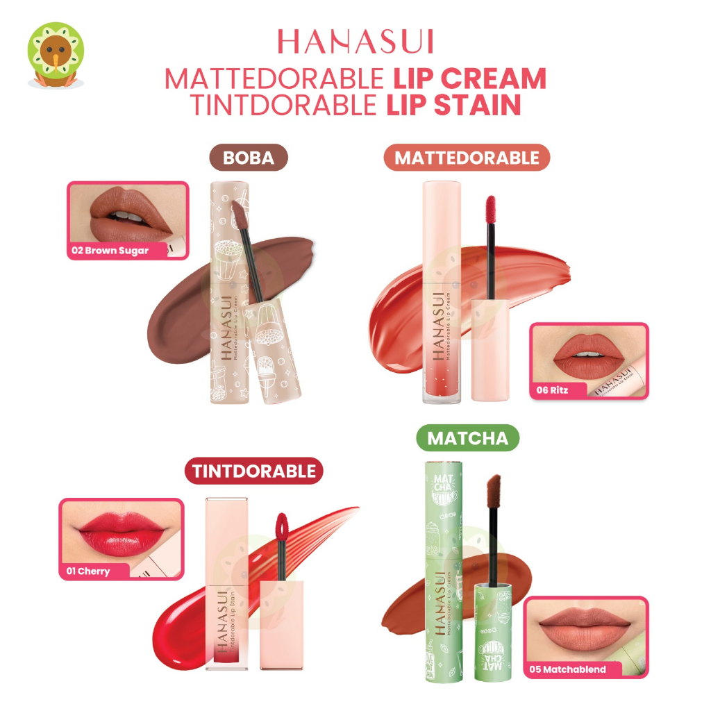HANASUI BOBA MATTEDORABLE LIP CREAM - HANASUI TINTDORABLE LIP STAIN - HANASUI LIPTINT - BIBIR & BLUSH ON - LIP & CHEEK