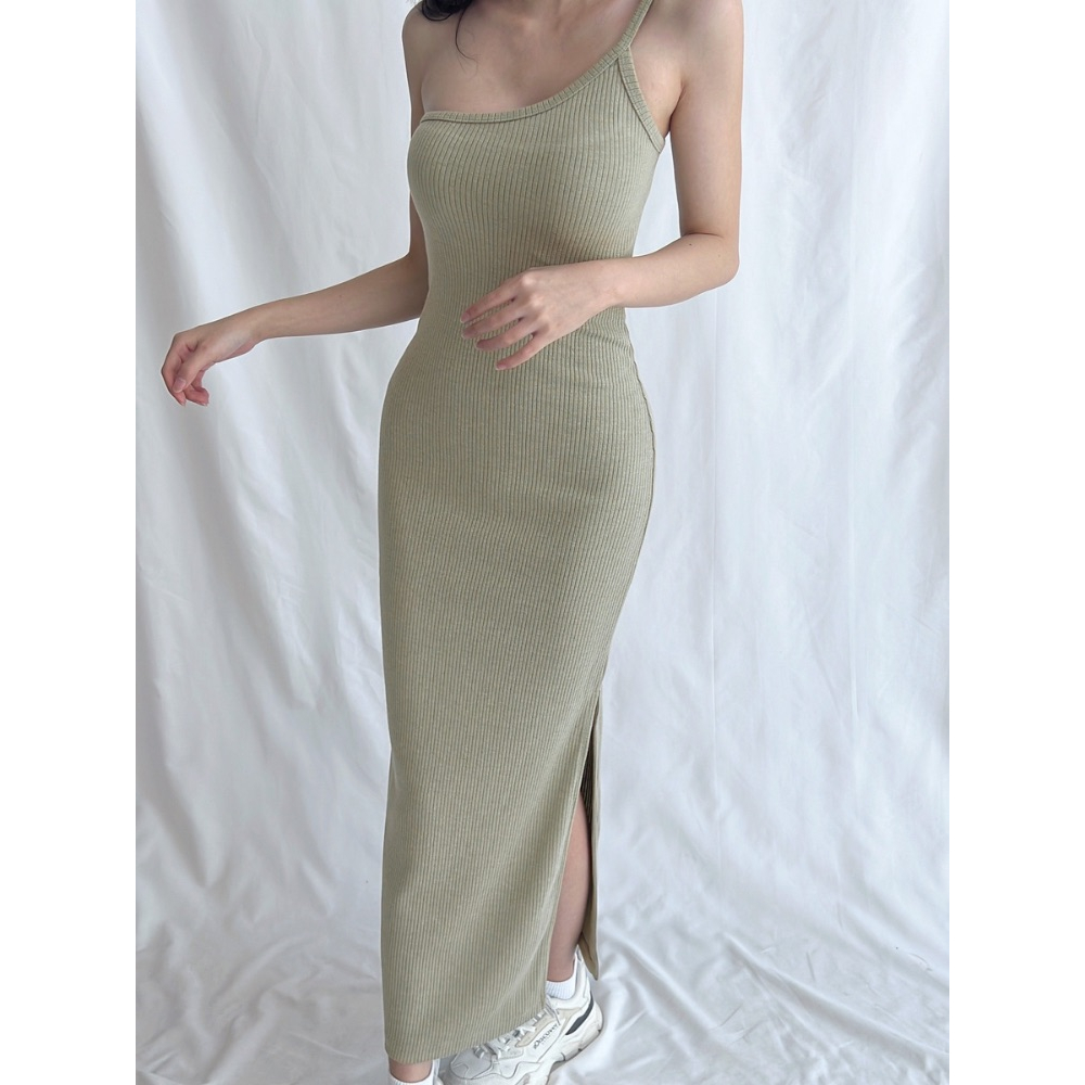 Kadaka D-0235 One Shoulder Maxi Knit Dress | Bodycon Slit Dress Wanita | Knot Your Average Collection
