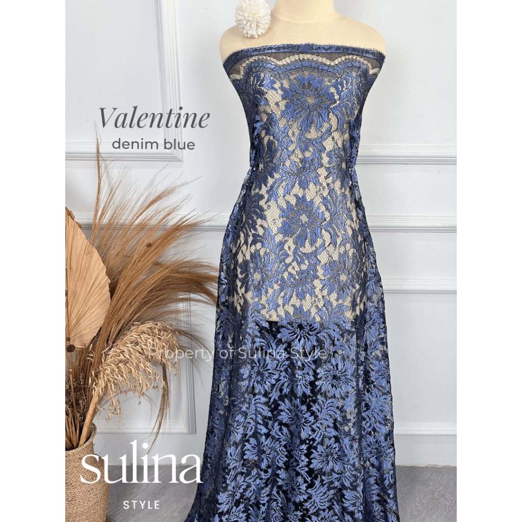 Sulina Style - Kain Kebaya Brokat Semi Prancis Black Lace Laminating Metallic Cord Valentine