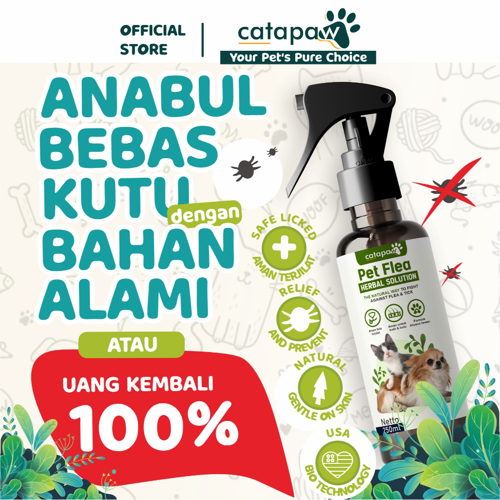 CATAPAW Obat Pembasmi Kutu Kucing Anjing Ampuh / Penghilang Kutu Kucing Natural Pet Flea Remover / Anti Kutu Kucing