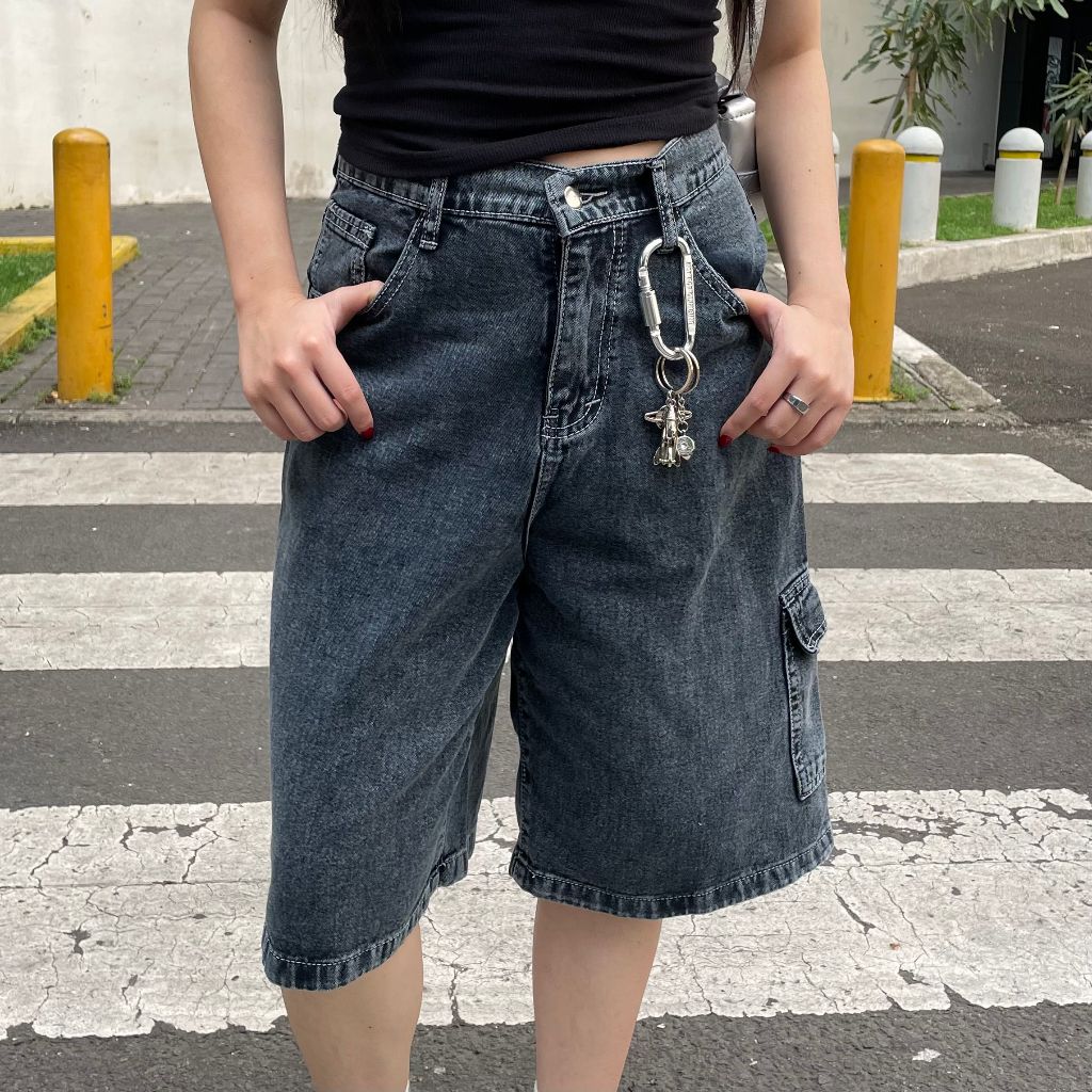 George Jorts Jeans Short Denim | Celana Denim Jeans Pendek Low Waist Acid Dark Grey