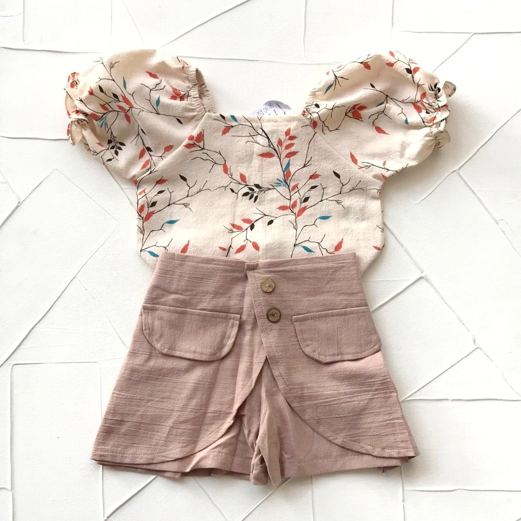 Baju Bayi Perempuan Setelan Celana Flower Set 6-12 bulan cringkle lengan balon fashion anak bayi cewek Lucu