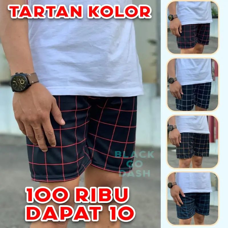 Celana Kolor Pendek Tartan Unisex Pria Wanita Motif Kotak Kotak